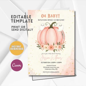 Editable Fall Baby Shower Invitation Little Pumpkin Baby Shower Invitation Autumn Baby Shower Fall Halloween Baby Shower Invite A23