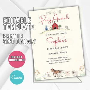 Einladung zum Kindergeburtstag, Barnyard Tiere Party einladen, Barnyard Tiere Ranch Kindergeburtstagseinladung, Barnyard Party einladen reichlich Platz