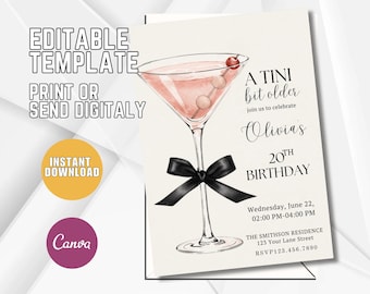 Martini Birthday Invitation, Cocktail Party, Editable Canva Template (Digital Download)