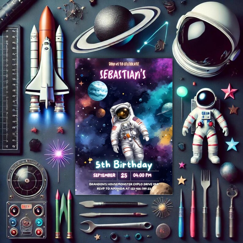 Editable Space Birthday Invitation: Astronaut, Planets (digital ...