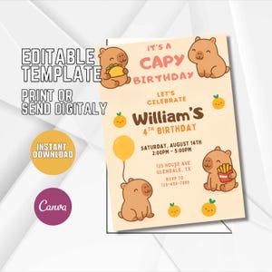 EDITABLE Capybara invitation, Capybara Birthday, Capy Birthday, Kawaii Capybara, Capybara Party Invite, Digital Template, Capybara Cute