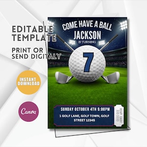 Golf Birthday Invitation, Let&#39;s Par Tee Golf Birthday Invite, Golf Birthday Party Invites, Editable 5x7 Canva Template U44