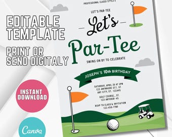 Convite de aniversário de golfe: modelo editável para festa de golfe (download digital)