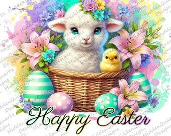 PNG di agnello di Pasqua, disegni di sublimazione di Pasqua, clip art di agnello, download digitale di Pasqua, grafica digitale di agnello di Pasqua primaverile, pulcino di Pasqua