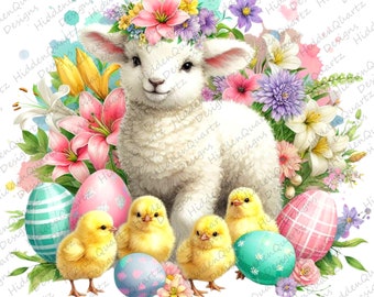 PNG dell'agnello di Pasqua, disegni di sublimazione di Pasqua, clip art dell'agnello, download digitale di Pasqua, grafica digitale dell'agnello di Pasqua primaverile