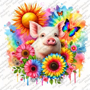 Pig flowers PNG, Pig sublimation designs, Pig digital design, clip art downloads, file instant graphic