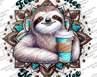 Sloth Coffee PNG, diseños de imágenes de perezosos, diseño digital de perezosos, descargas de imágenes prediseñadas, gráficos instantáneos de archivos, café png