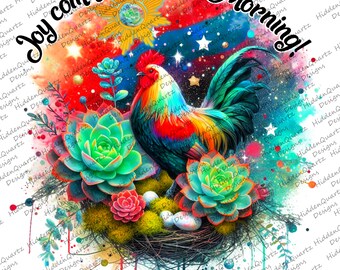 Rooster PNG, rooster sunrise png, rooster sublimation designs, chicken digital download,  rooster clip art , joy comes in the morning png