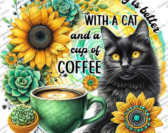 cat and coffee PNG, cat image designs, coffee digital design, clip art downloads, file instant graphic, coffee cat png
