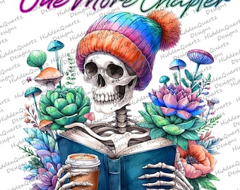 Skull Book PNG, one more chapter sublimation designs, Reading digital design, clip art downloads, instant graphic, skull book lover png