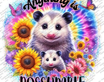 Possum PNG, Projekty obrazów kwiatów Possum, opos cyfrowy, pobieranie clipartów, natychmiastowy plik graficzny, possum pun png, wszystko jest możliwe,