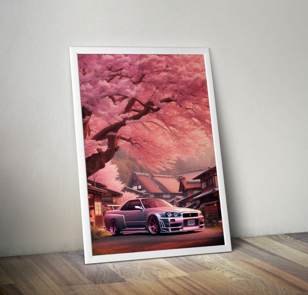 Nissan GTR R34 Skyline Poster, Japanese Car Wall Art, Rolled Poster