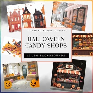 Halloween Candy Shop Paper Set, Watercolor Candy Storefront, Sublimation Designs, Spooky Candy Art Halloween Decor, Commercial Use Graphics