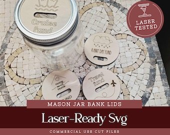 Mason Jar Deckel SVG, Sparkasse SVG-Schnittdatei, Reisekasse Sparschwein, Laser-Datei für Hauskaufkasse, Kreuzfahrt und Spardose