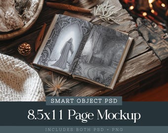 Junk Journal or Magazine Mockup, Coloring Pages Mockup Photoshop, US Letter PSD Smart Mockup, 8.5x11 Book Mockup, Moody Book Mockup