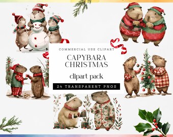 Capybara Weihnachten PJ PNGs, Cute Baby Capybara Clipart, Sublimationsbilder für Capybara-Liebhaber, Tierweihnachtspyjama für kommerzielle Nutzung