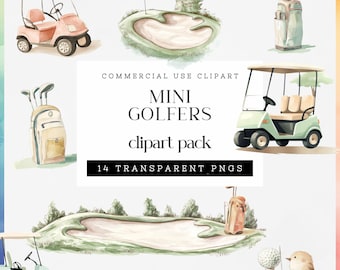 Golf kommerzielle Nutzung Clipart, Aquarell Golf Cart Bilder, Sportausrüstung transparente Pngs für Kinderzimmer Dekor oder Babypartyeinladung