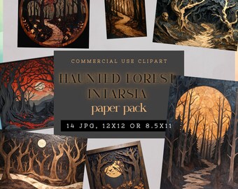 Haunted Forest Digitales Papier, Hintergrund für Horror-Liebhaber, Holz Textur Junk Journal Papiere, gruselige Halloween-Hintergründe, kommerzielle Nutzung