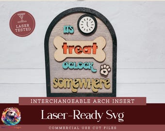 Leckerli O'uhr Laser geschnitten Datei, Hunde gewölbte Rahmen austauschbare Zeichen, SVG-Datei für Hunde- oder Katzenliebhaber, Haustier Tier Tablett Dekor, AS1