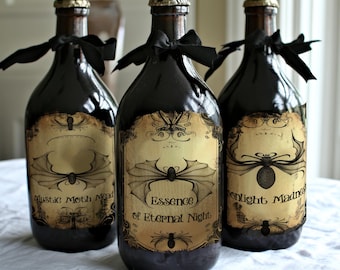 Halloween Trank Etiketten Bundle, Hexe Apotheker Flasche Taga, digitaler Download, Halloween Party Dekor, Vintage Zauberer Zaubertrank Etiketten