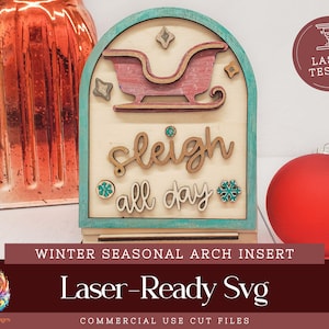 Winter Sleigh Cut File, Boho Arched Frame Interchangeable Sign, Holiday SVG File, Sleigh all Day, Christmas Tier Tray Decor AS1