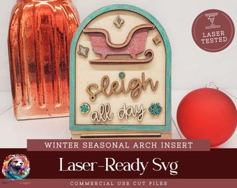 Winter Schlitten Schnitt, Boho gewölbten Rahmen austauschbare Zeichen, Urlaub SVG-Datei, Schlitten den ganzen Tag, Weihnachten Tier Tablett Dekor AS1