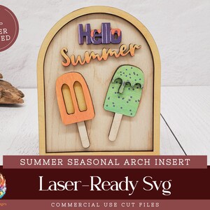 Hello Summer Cut File, Boho Arched Frame Interchangeable Sign, Summertime SVG Files for Interchangeable Designs, Summer Tier Tray Decor AS1