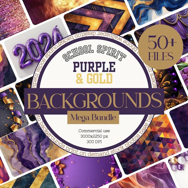 Class of 2024 Digital Backgrounds Bundle, Photoshop Backgrounds, Flatlay Mockups, Purple and Gold Digital Backdrops, Party Decorations