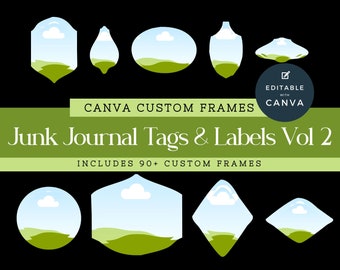 Canva Frames Junk Journal Tags, ziehen Sie die Etiketten herunter, Digital Journal Versorgung Kit, Canva Rahmen Vorlagen für Junk Journal Macher