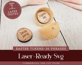 Fichas de huevos de Pascua canjeables SVG, descarga digital para Glowforge, monedas de recompensa para niños, archivo cortado con láser, actividades de Pascua para niños