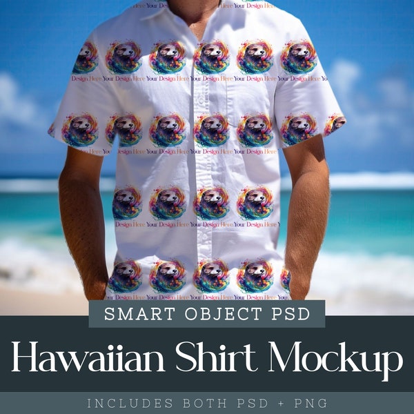 Hawaiian Shirt Mockup Photoshop, Button Up Shirt Smart Object Psd, Short-Sleeved Shirt Mockup, Men's Tropical Shirt Mockup, Apparel Mockup