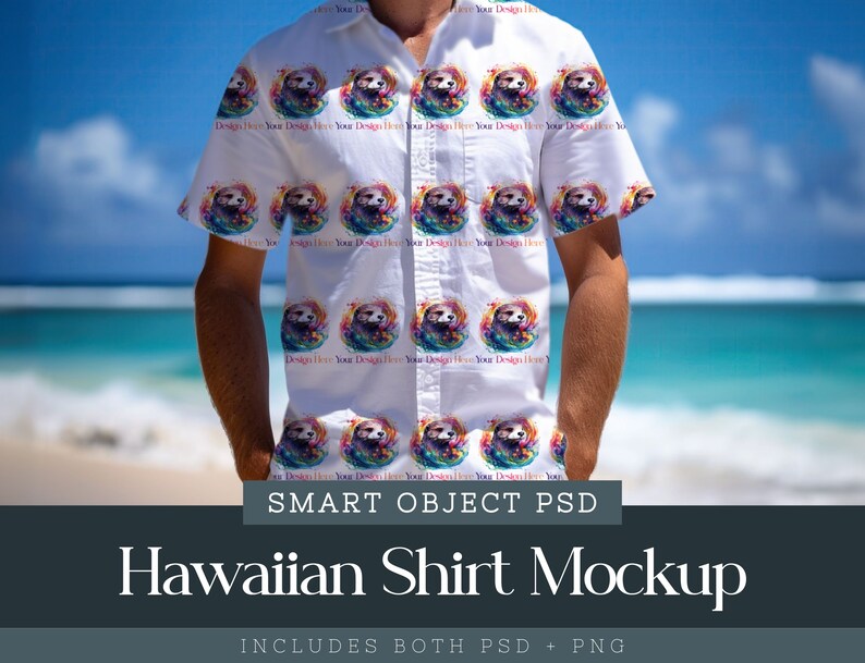 Hawaiian Shirt Mockup Photoshop, Button Up Shirt Smart Object Psd, Short-Sleeved Shirt Mockup, Men's Tropical Shirt Mockup, Apparel Mockup image 2