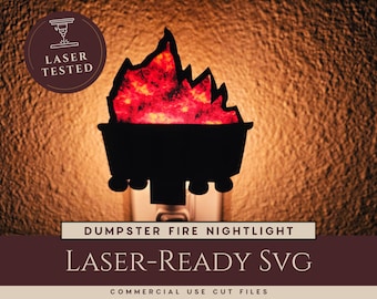 Müllcontainer Feuer Nachtlicht SVG, lustige Laser Cut Datei, Wand Lampen Dekor (Digitale Datei)