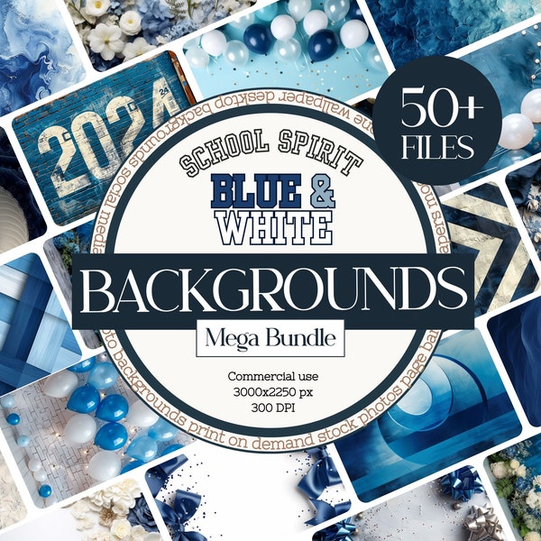 Graduate Backgrounds Bundle, Photoshop Backgrounds for School Grads, Navy Blue Flatlay Mockups and Backdrops, Blue and White Digital Papers