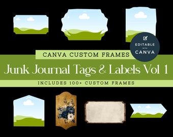 Canva Frames Junk Journal Tags, Drag and Drop Vintage Labels, Junk Journal Supply Kit, Canva Frame Templates for Junk Journal Creators