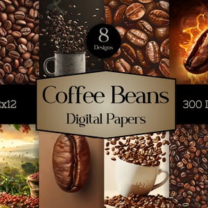 Kaffeebohnen, digitales Papier, Hintergrund für Kaffeeliebhaber, Scrapbook Papier Kaffee Sofort-Download, Espresso Bohne Sublimationsdruck auf Anfrage