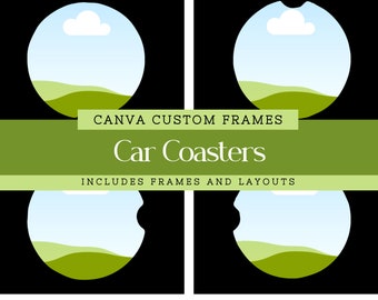 Car Coaster Canva Frame Template, Drag and Drop Photo Frames for Designers, Sublimation Car Cup Coaster Design Template