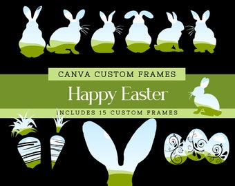 Osterhasenrahmen Canva, Canva Frame Bundle-Vorlage, Urlaubs-Drag & Drop-Fotorahmen für Designer, Vorlage für kommerzielle Nutzung