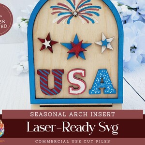 Boho Arched Frame Interchangeable Sign, Patriotic SVG, 4th July Cut Files for Interchangeable Designs, Summer USA Tiered Tray Decor, AS1