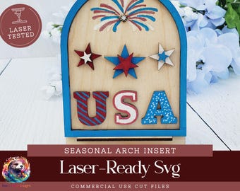 Boho gewölbter Rahmen austauschbares Schild, 4. Juli Schnittdateien für austauschbare Designs, Sommer USA Tiered Tablett Dekor, AS1