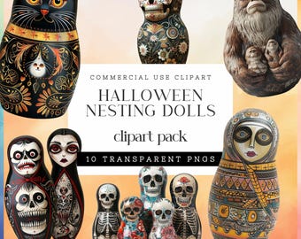 Verschachtelte Puppe Halloween Clipart, klassische Halloween Monster Bilder, sofortiger digitaler Download