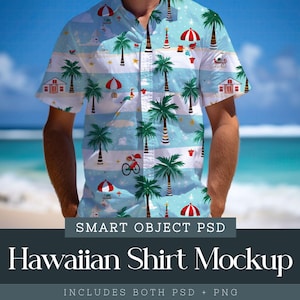 Hawaiian Shirt Mockup Photoshop, Button Up Shirt Smart Object Psd, Short-Sleeved Shirt Mockup, Men's Tropical Shirt Mockup, Apparel Mockup image 1