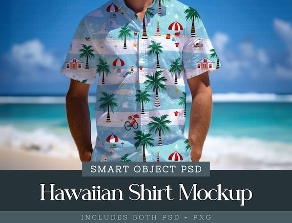Hawaiian Shirt Mockup Photoshop, Button Up Shirt Smart Object Psd, Short-Sleeved Shirt Mockup, Men's Tropical Shirt Mockup, Apparel Mockup