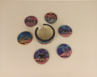 Set of 6 Kenyan Coasters Coffee Holder with Handcrafted Box | Epoxy Resin Pastel Design