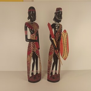 Blackwood Maasai Family Of 2 Original Kamba Tribe Art Kenya Africa Floor Sculpture Statue Living Room Entryway Hallway Decoration image 7