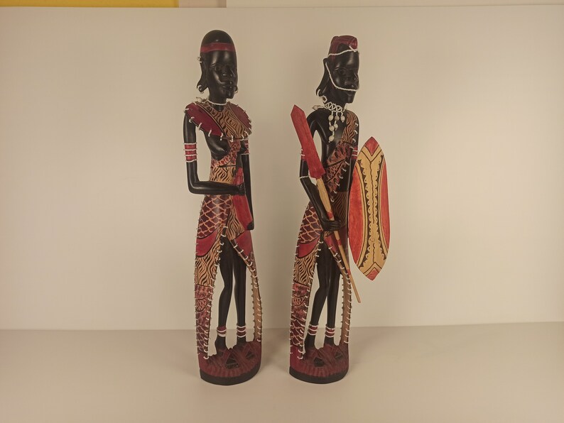 Blackwood Maasai Family Of 2 Original Kamba Tribe Art Kenya Africa Floor Sculpture Statue Living Room Entryway Hallway Decoration image 7