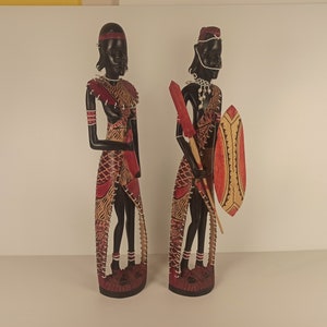 Blackwood Maasai Family Of 2 Original Kamba Tribe Art Kenya Africa Floor Sculpture Statue Living Room Entryway Hallway Decoration image 8