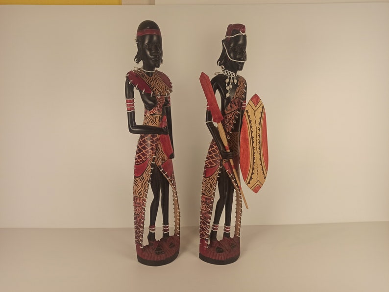 Blackwood Maasai Family Of 2 Original Kamba Tribe Art Kenya Africa Floor Sculpture Statue Living Room Entryway Hallway Decoration image 8