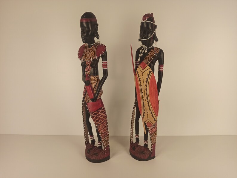 Blackwood Maasai Family Of 2 Original Kamba Tribe Art Kenya Africa Floor Sculpture Statue Living Room Entryway Hallway Decoration image 4