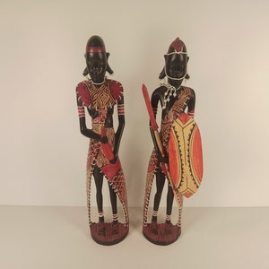 Blackwood Maasai Family Of 2 Original Kamba Tribe Art Kenya Africa Floor Sculpture Statue Living Room Entryway Hallway Decoration image 3